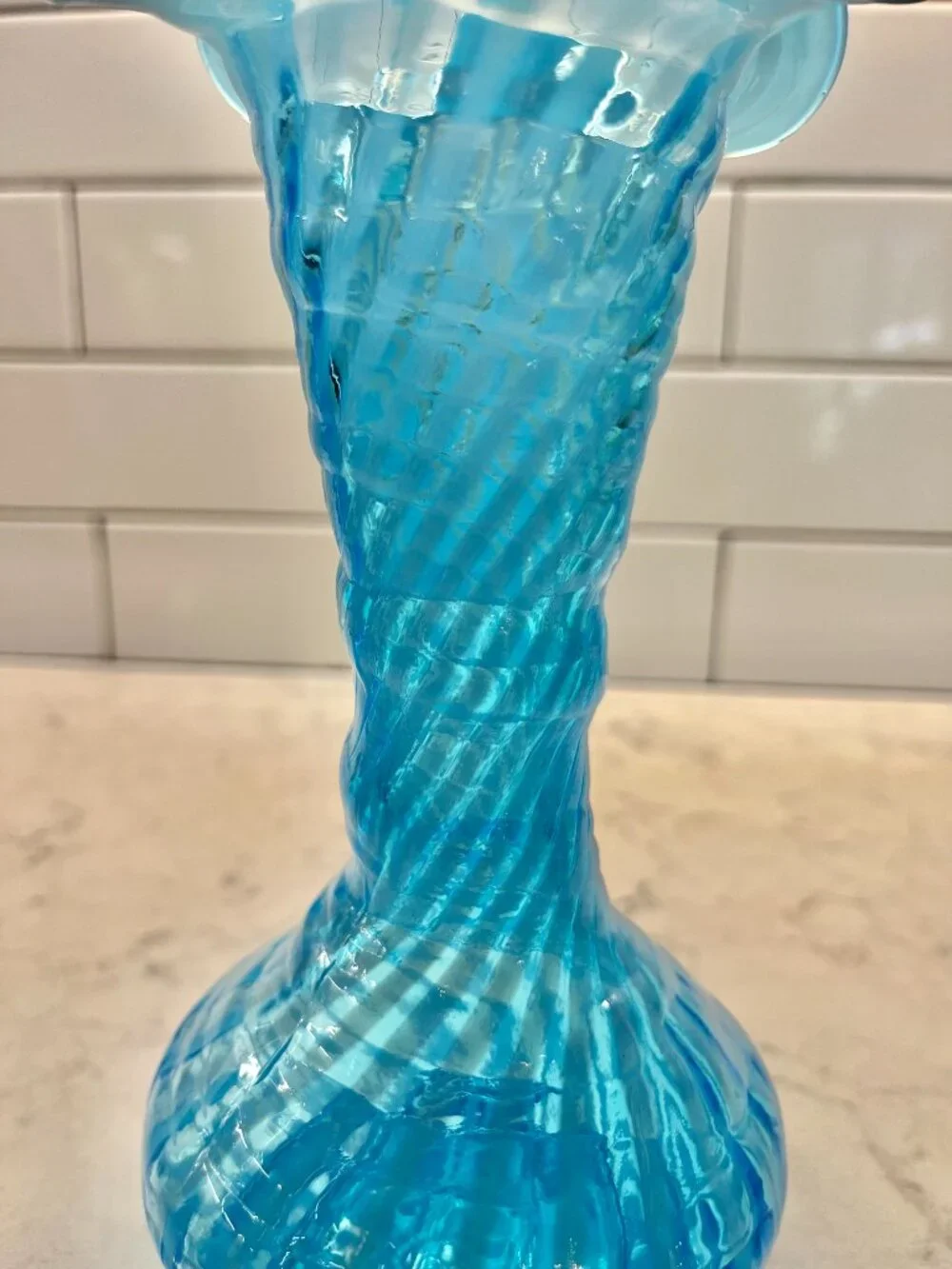 Vintage Fenton Opalescent Blue Glass Vase
